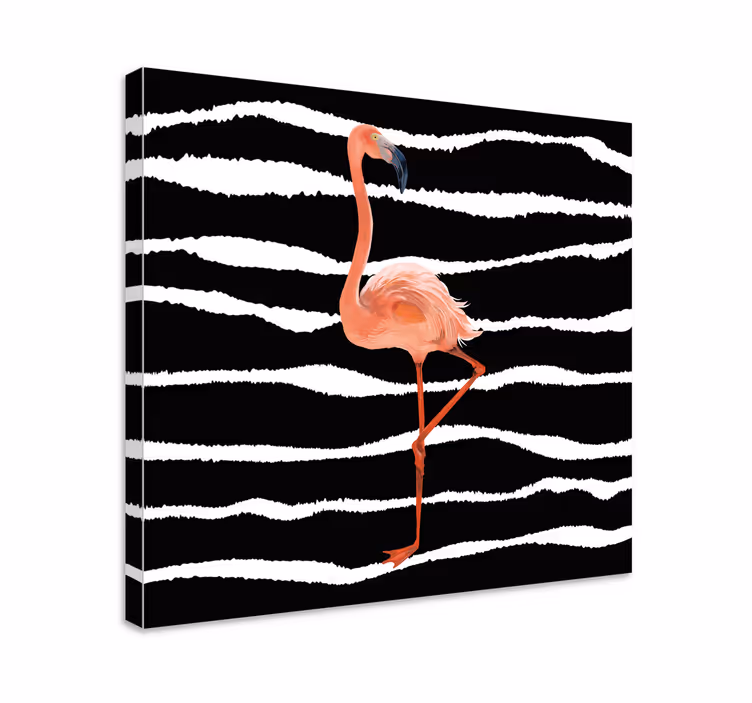 Fugl lærredsbillede flamingo på striber - TenStickers