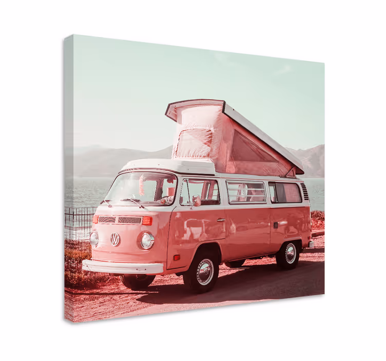 Lyserød vintage van retro lærredskunst - TenStickers