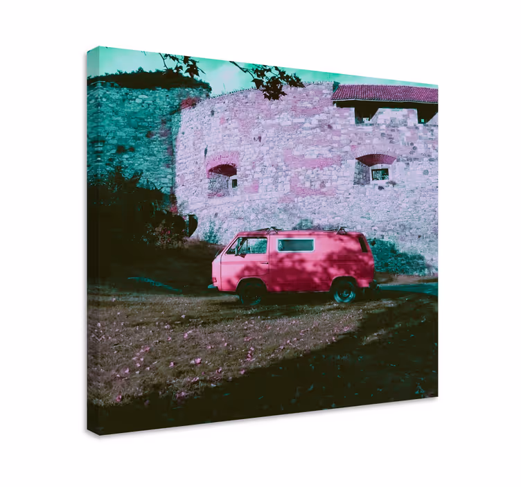 Alfabet lærredsbillede vintage pink varevogn - TenStickers