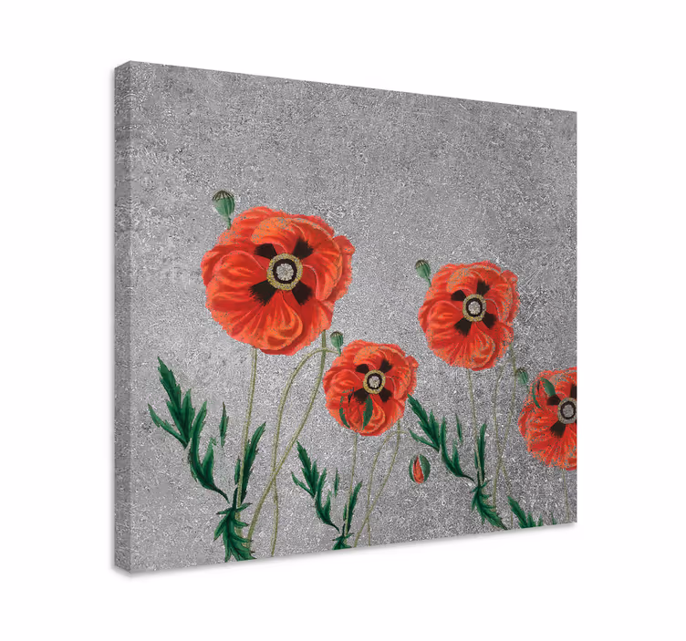 Kunstneriske polske valmuer på gråt blomsterlærred - TenStickers