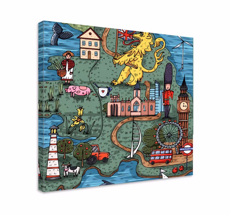 Kort over england by lærredsbillede - TenStickers