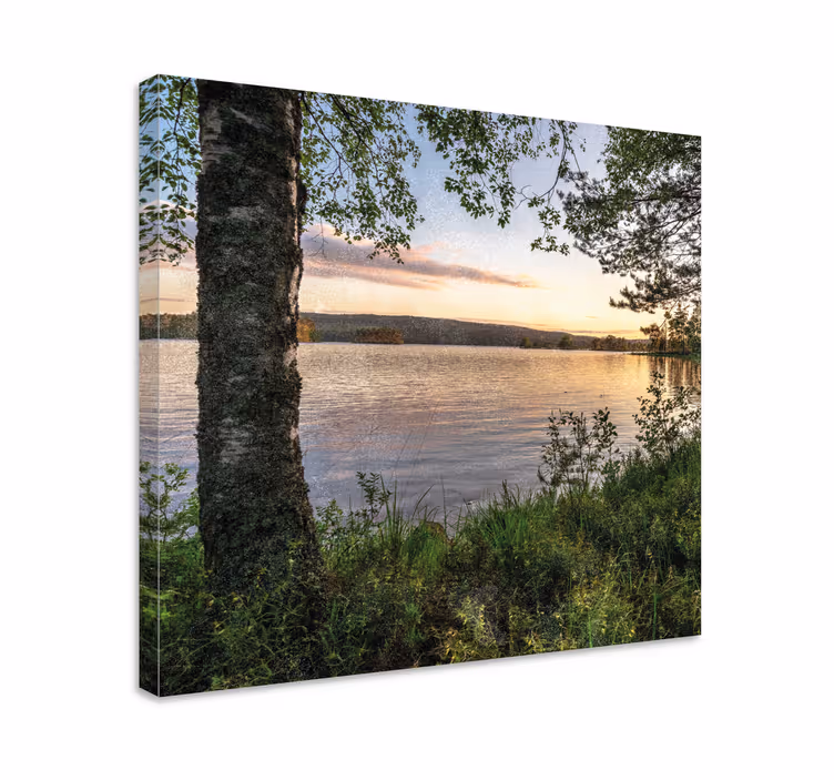 Landskab lærred rolig sø solnedgang - TenStickers