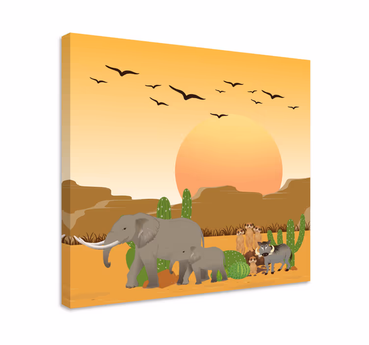 Elefant lærredsbillede ørken safari scene - TenStickers