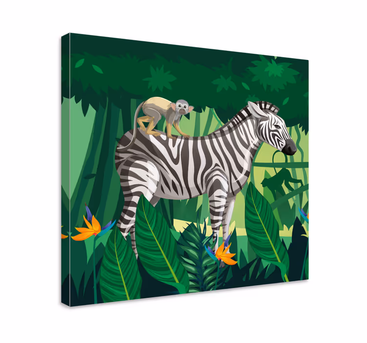 Dyre billeder på lærred zebra med abe - TenStickers