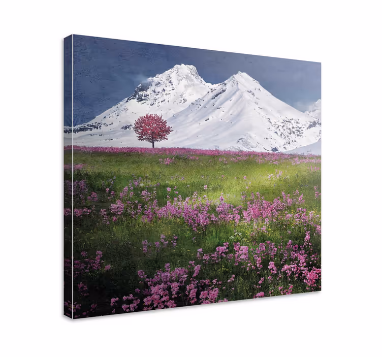 Snedækkede bjerge med blomster lærred - TenStickers