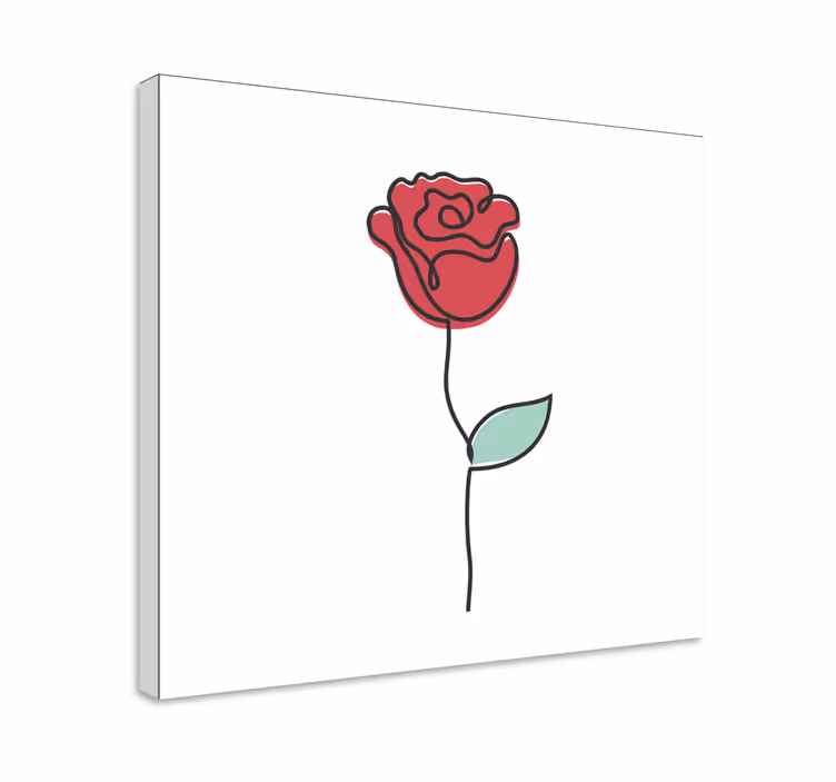 Sød rød rose stregtegning design blomst lærred - TenStickers