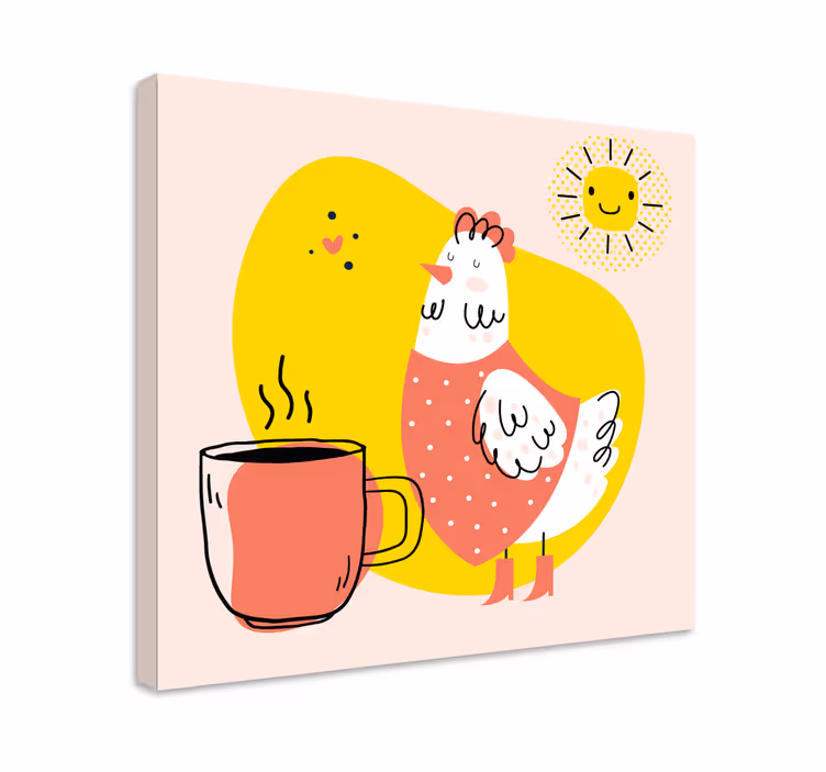 Glade kyllinger om morgenen dyre billeder på lærred - TenStickers
