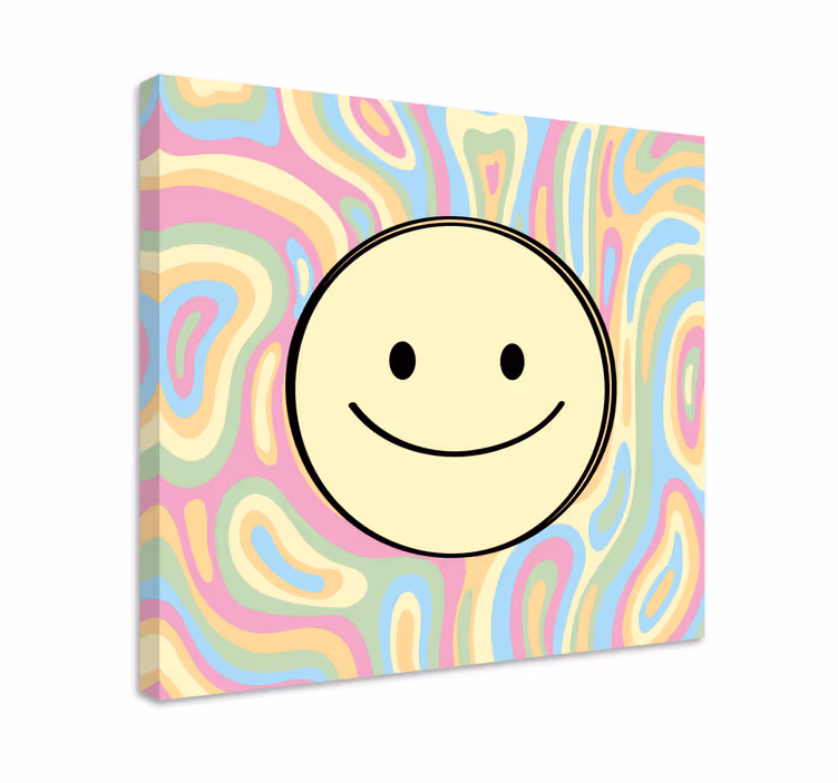 Farverige slipsfarve smiley ansigt lærred kunsttryk - TenStickers