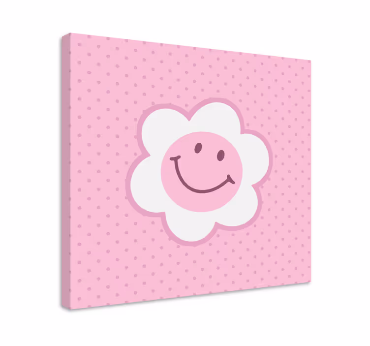 Blomst lyserød og hvid smiley ansigt lærred - TenStickers
