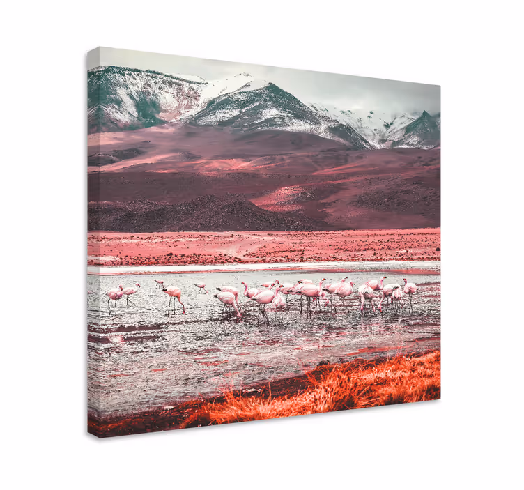 Fugl lærredsbillede flamingoer ved vand - TenStickers