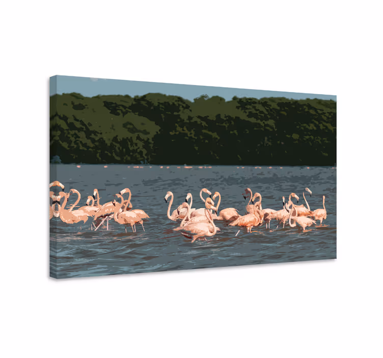 Fugl lærredsbillede flamingoflok formation - TenStickers