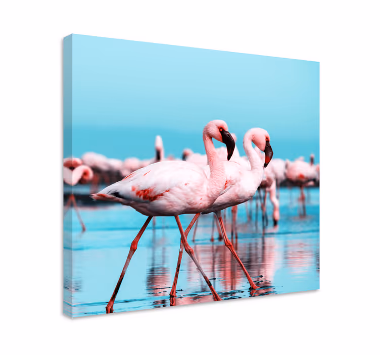 Fugl lærredsbillede majestætiske lyserøde flamingoer - TenStickers