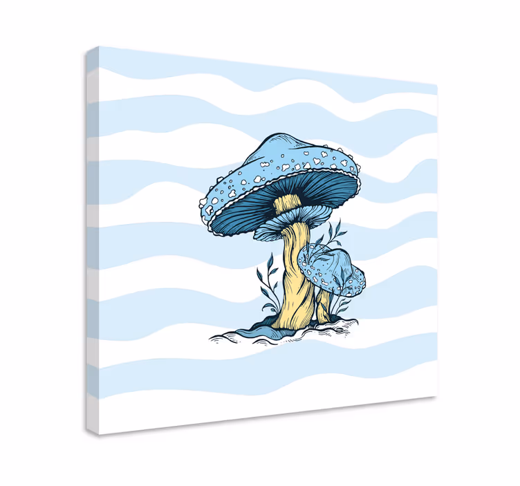Blå champignon illustration køkken væg print - TenStickers