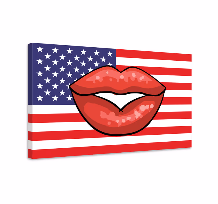 Retro billede på lærred med læber på flag - TenStickers