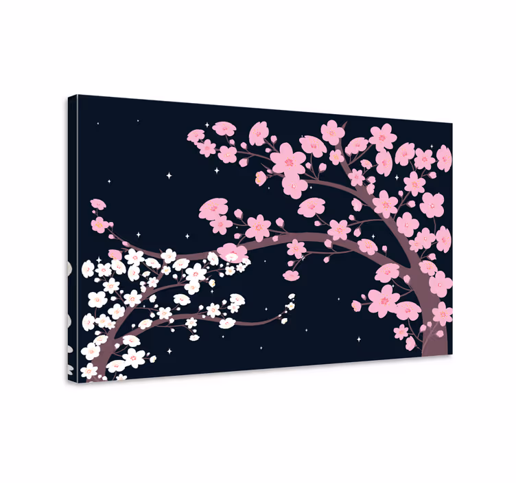 Lyserøde og hvide blomster nat 3d lærredstryk - TenStickers