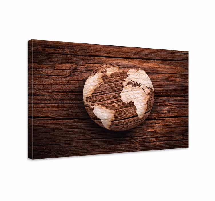 Geografiske verdenskort af træ i 3d lærred - TenStickers