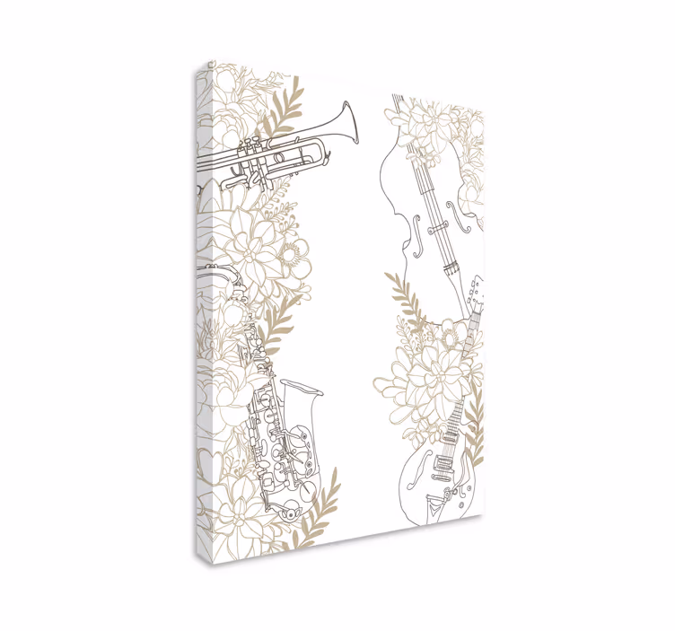 Musikinstrument i blomster musiklærred - TenStickers
