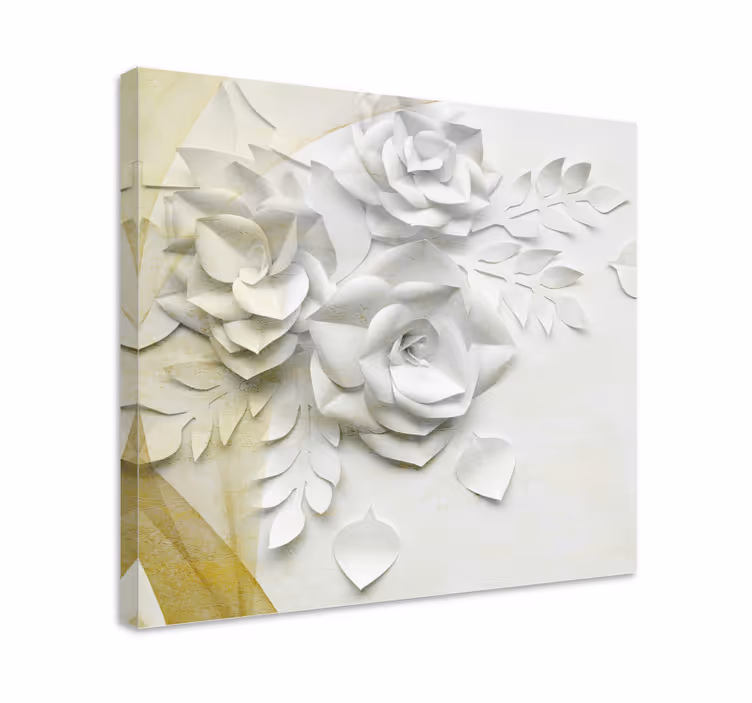 Elegante gyldne hvide blomster 3d lærredstryk - TenStickers