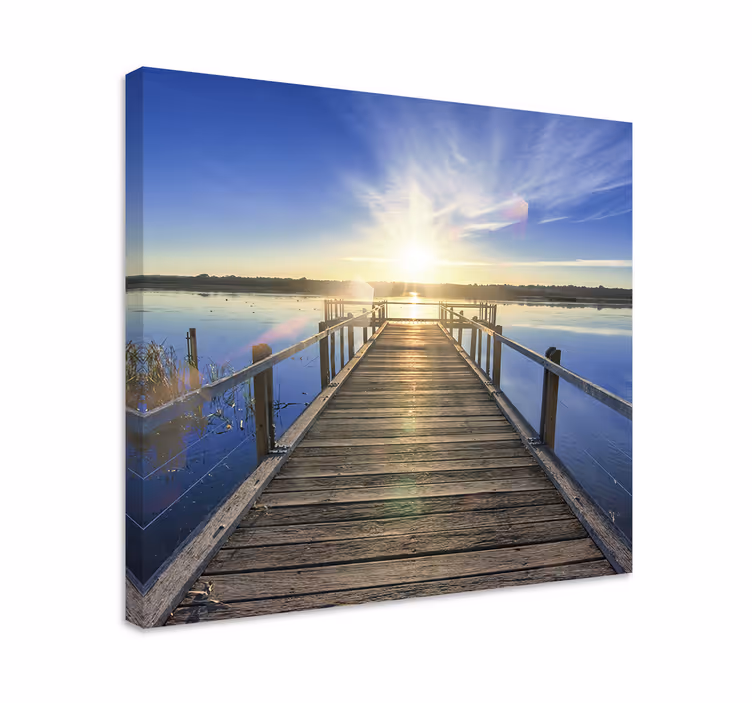 Træ dock bro solnedgang udsigt 3d lærred print - TenStickers