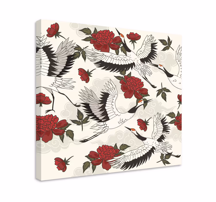 Mandala lærredsbillede traner og blomster - TenStickers