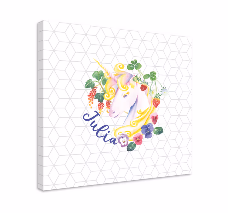 Enhjørning billede på lærred med blomsterarrangement - TenStickers
