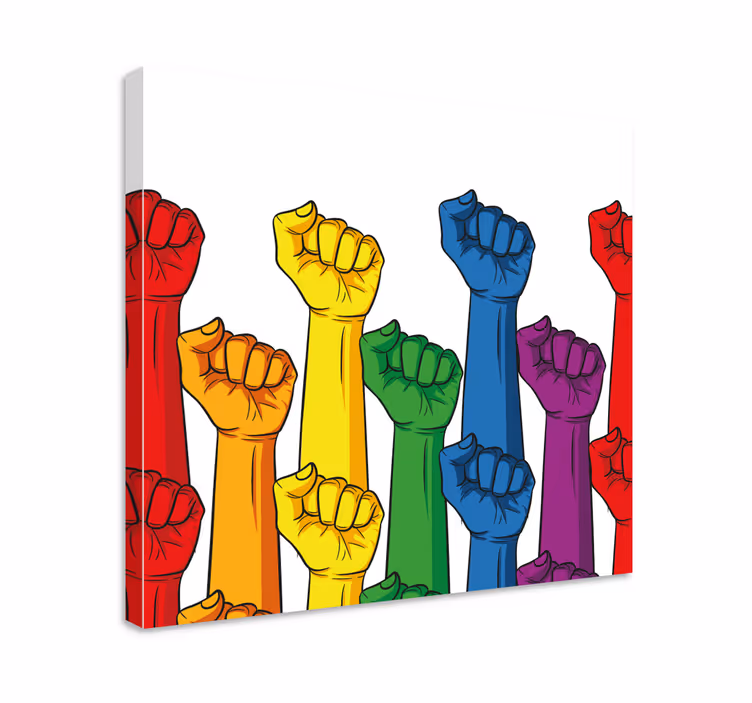 Citat lærredsbillede farverige hævede fists - TenStickers