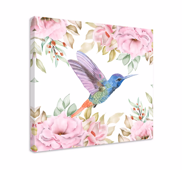 Fugl lærredsbillede kolibri blandt roser - TenStickers