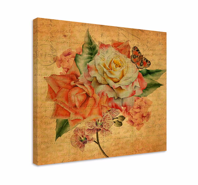 Rose med sommerfugl og skrift blomster lærred - TenStickers