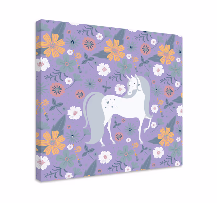 Elefant lærredsbillede med charmerende enhjørning blomster - TenStickers