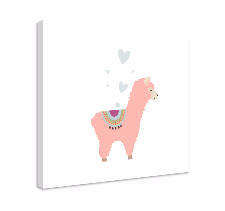 Baby pink lama med hjerter dyre billeder på lærred - TenStickers