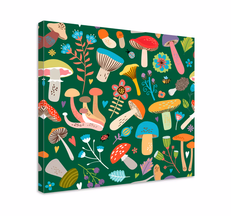 Blomster og planter lærredsbillede med svampemotiv - TenStickers