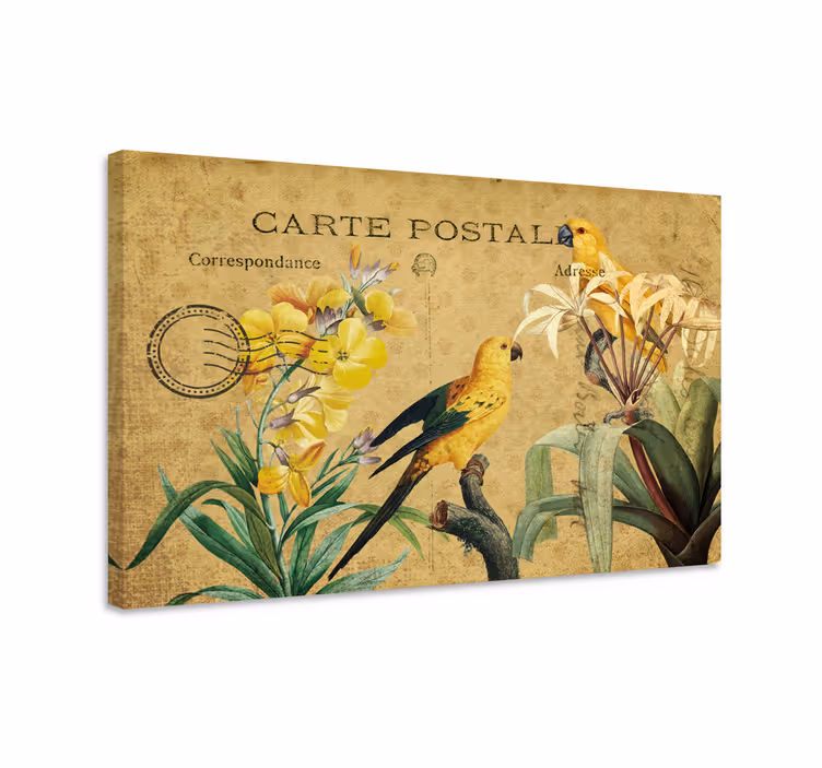 Elegant lærredsbillede med vintage fugle postkort - TenStickers