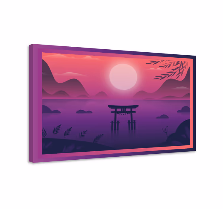 Solnedgang torii gate oriental lærredsbillede - TenStickers