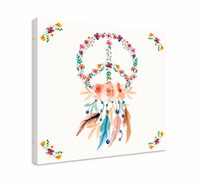 Lilla fredssymbol med blomster retro lærred - TenStickers