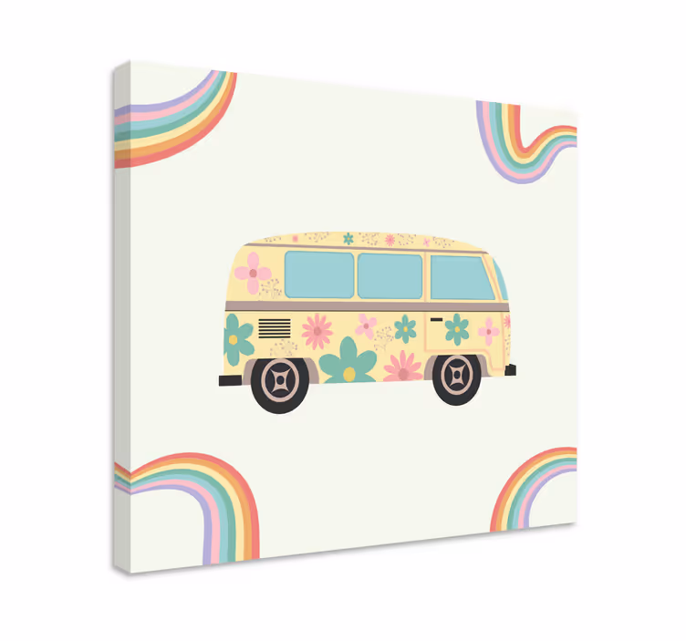 Blomstret retro varevogn lærred - TenStickers