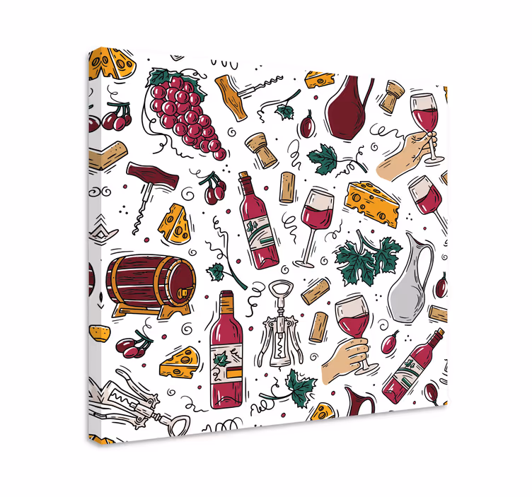 Druer, vin og ostestang lærredstryk - TenStickers