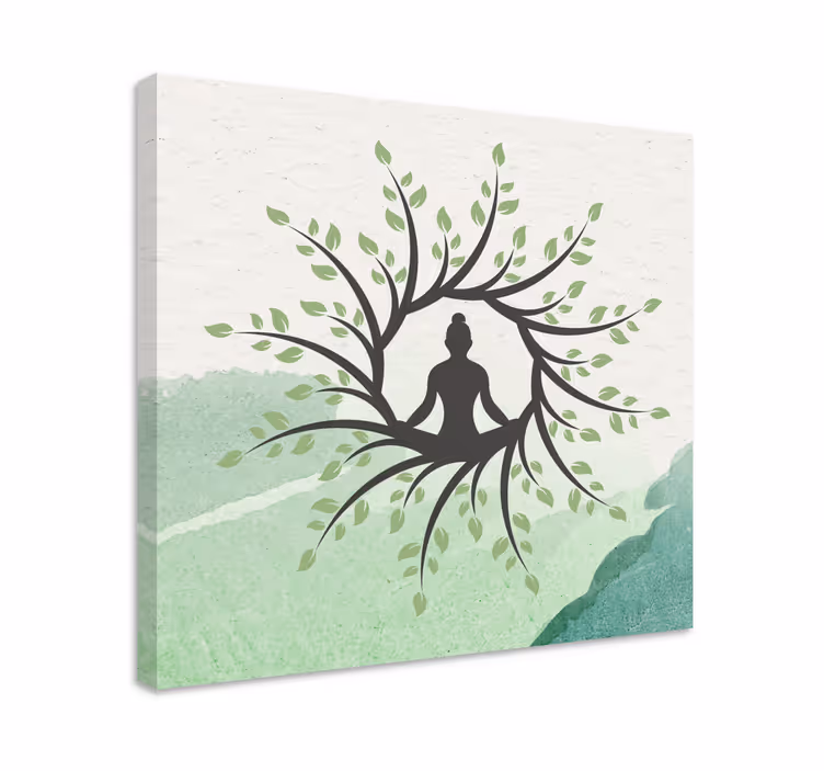 Buddha lærredsbillede med mediterende silhuet - TenStickers
