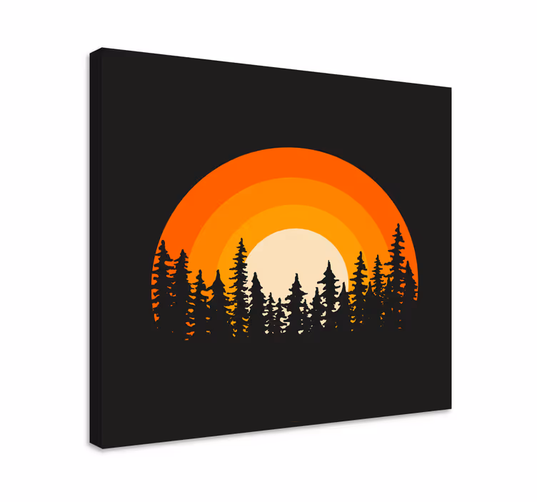 Landskab lærred med stiliseret solnedgang silhuet - TenStickers