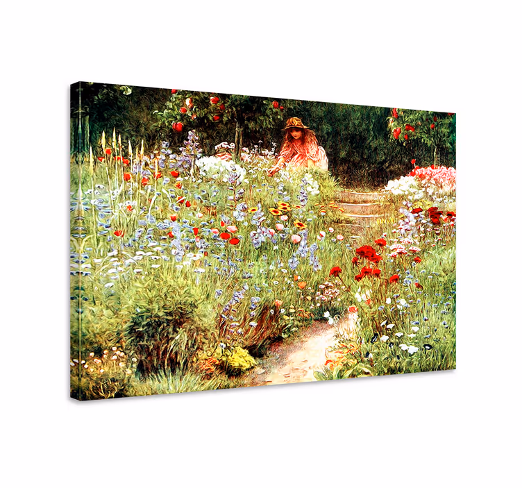 Blomster og planter lærredsbillede pige blandt blomster - TenStickers
