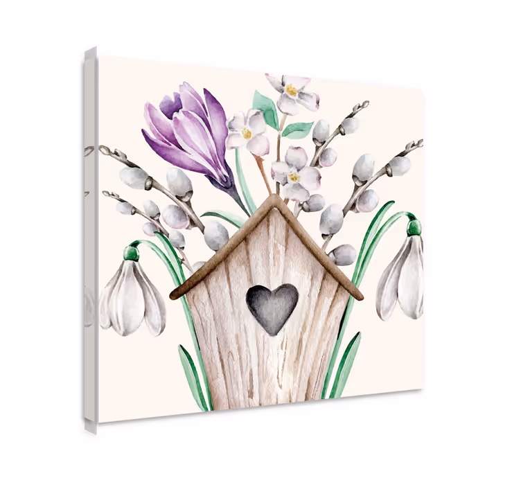 Blomster og planter lærredsbillede fuglehus arrangement - TenStickers