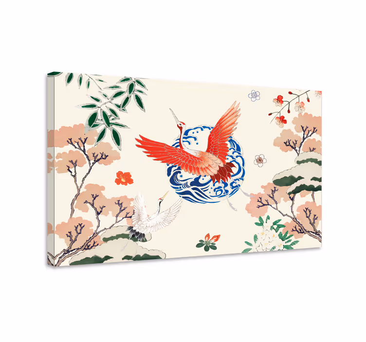Chinoiserie rødt retro lærred - TenStickers