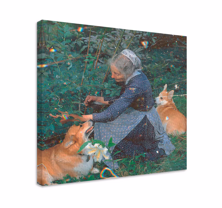 Kvinde med corgis hunde lærredsbillede - TenStickers