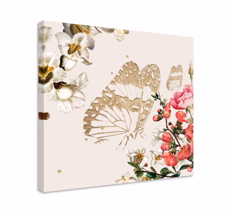 Sommerfugl lærredsbillede guld sommerfugleblomster - TenStickers
