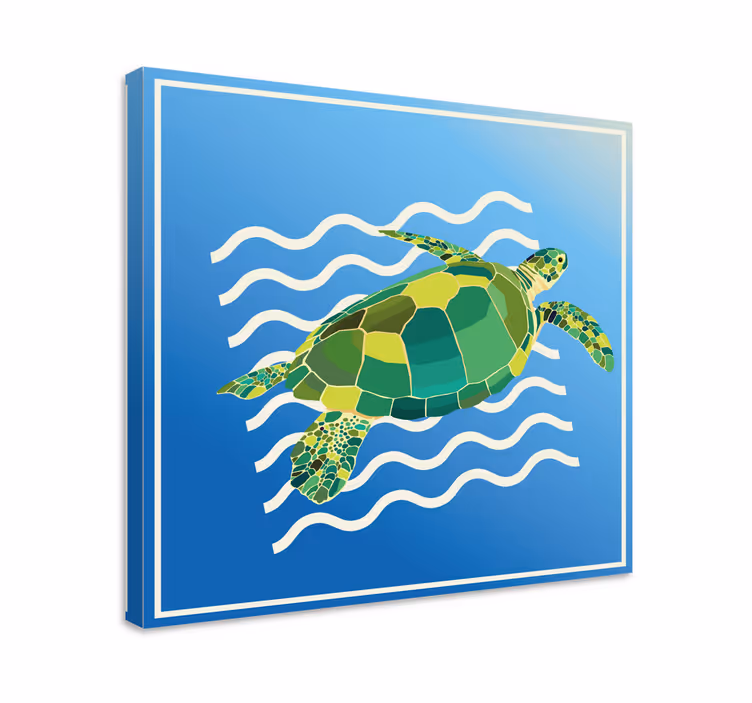 Geometrisk-dyr grønne skildpadde lærred print - TenStickers