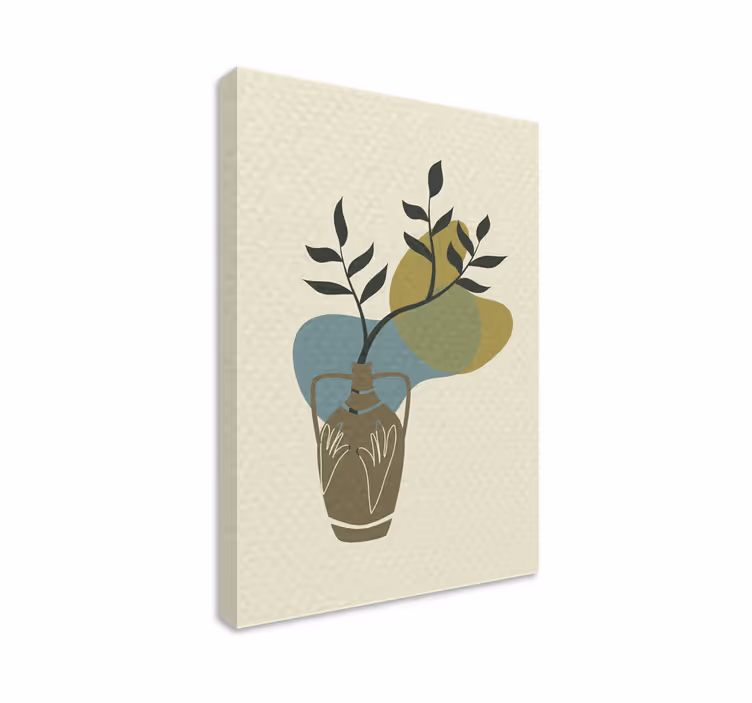 Vase med løv blomster og planter lærredsbillede - TenStickers