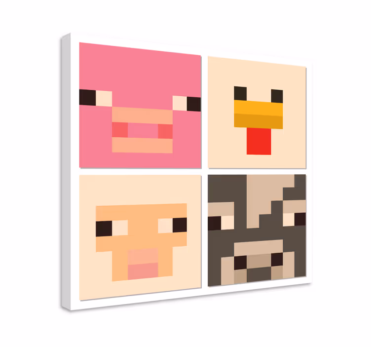 Pixel kunst dyreansigter Videospil lærred print - TenStickers