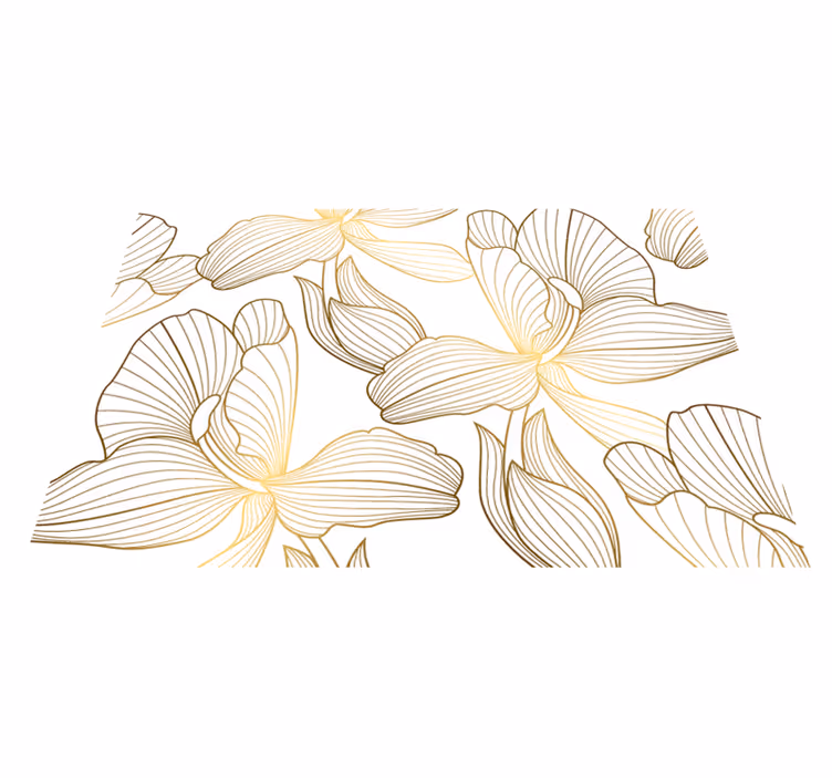 Gyldne blomster hvidt vinyl tæppe - TenStickers
