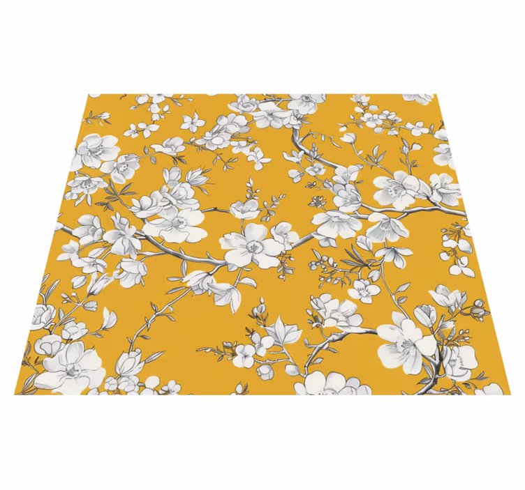 Blomstret vintage mønster vinyl tæppe gul - TenStickers