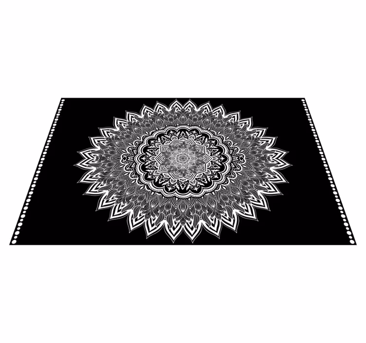 Blomstret mandala design sorte vinyl tæppe - TenStickers