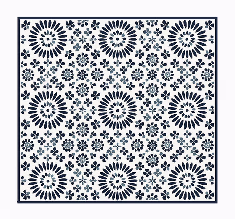 Geometrisk blomstermønster blå vinyl tæppe - TenStickers